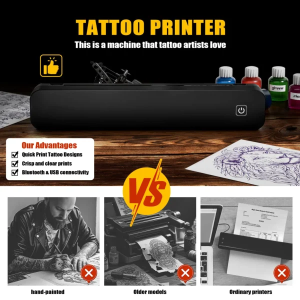 Wireless Portable 8-Inch Thermal Tattoo Printer Includes Transfer Sheets - for Smartphones, PCs, Home, Travel, Office & Creative - Image 3