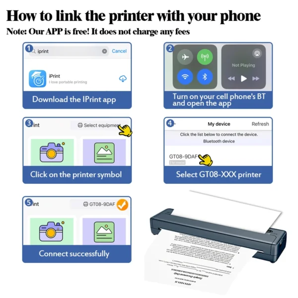 A4 Portable Printer, Lightweight And Compact Thermal Mobile Printer, Wireless Printer For Travel, Vehicles, Office - Image 6