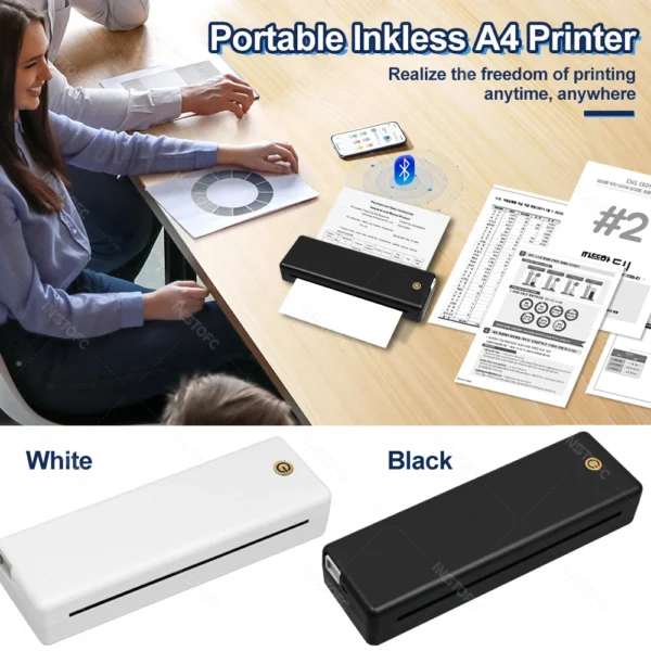 Inkless A4 Portable Thermal Printer Supports 210mm/216mm A5 B5 Thermal Paper BT Wireless Mobile Printers for Travel Car & Office - Image 5