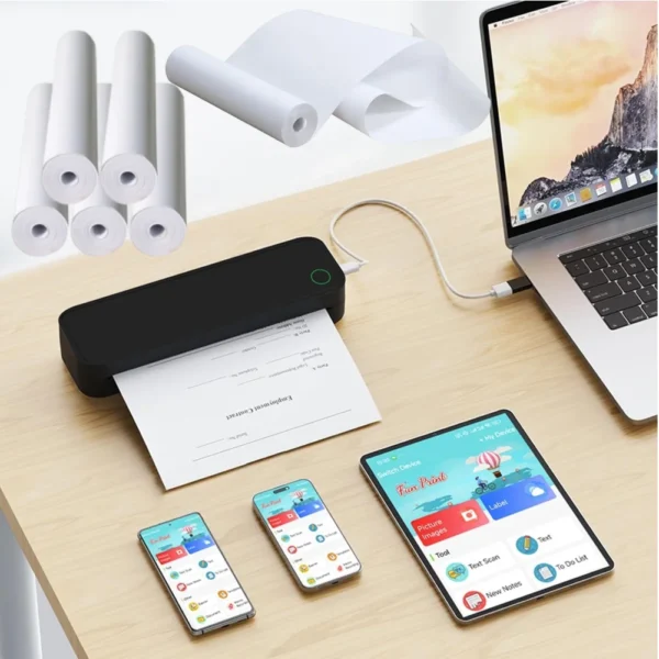 Wireless Mobile Travel Printer with Printing Paper BT Thermal A4 Mobile Printer Document Printing Maker Travel and Home Work Use