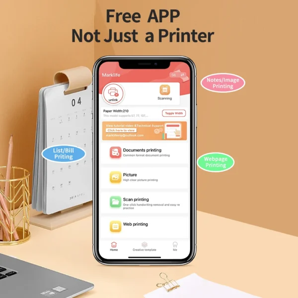 Portable A4 Thermal Printer Document Tattoo Printer Mini Bluetooth Desk Printer Notes lmage Printing Machine For Office Business - Image 4